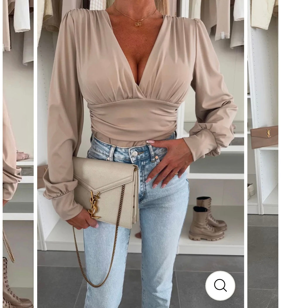 Cream Ella Ruched Bodysuit