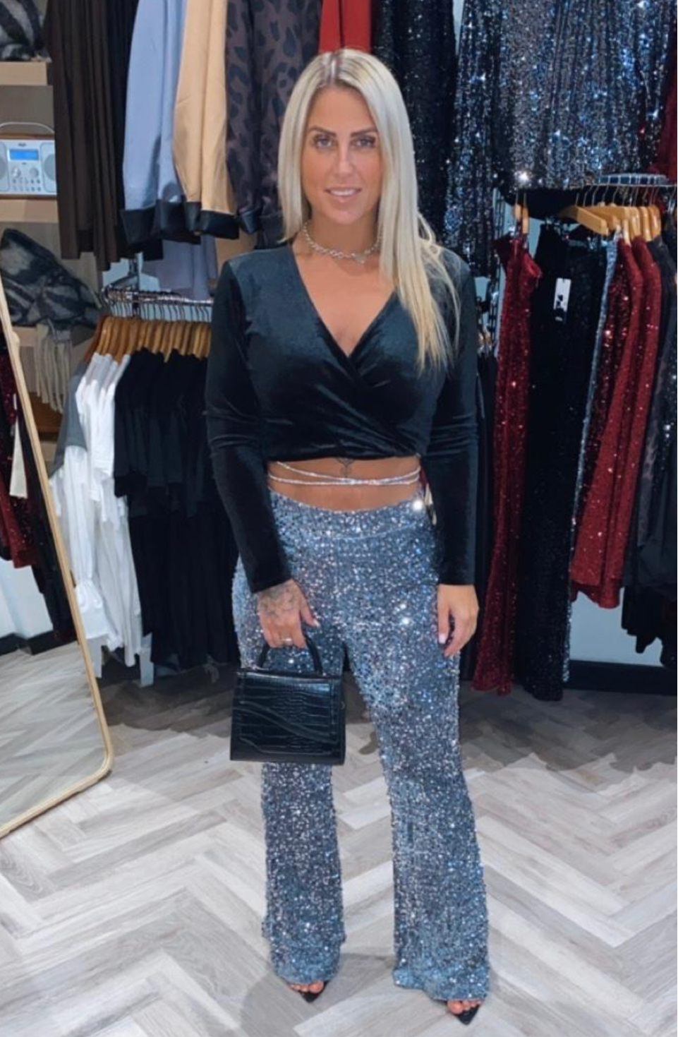 Silver Sequin Flared Trousers