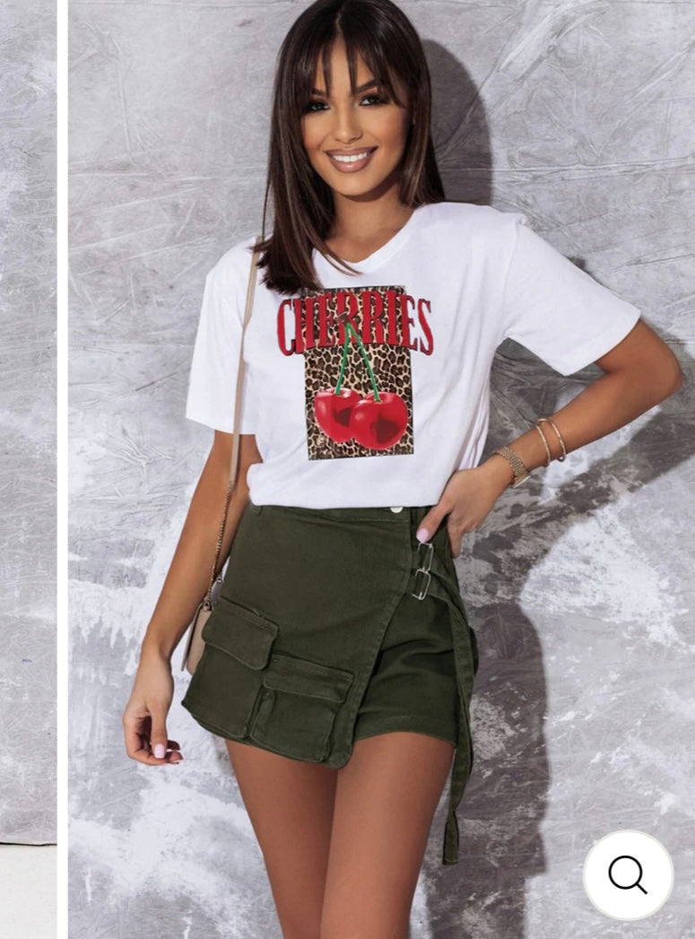 CHERRIES' GRAPHIC PRINTED T. SHIRT TOP-IVORY