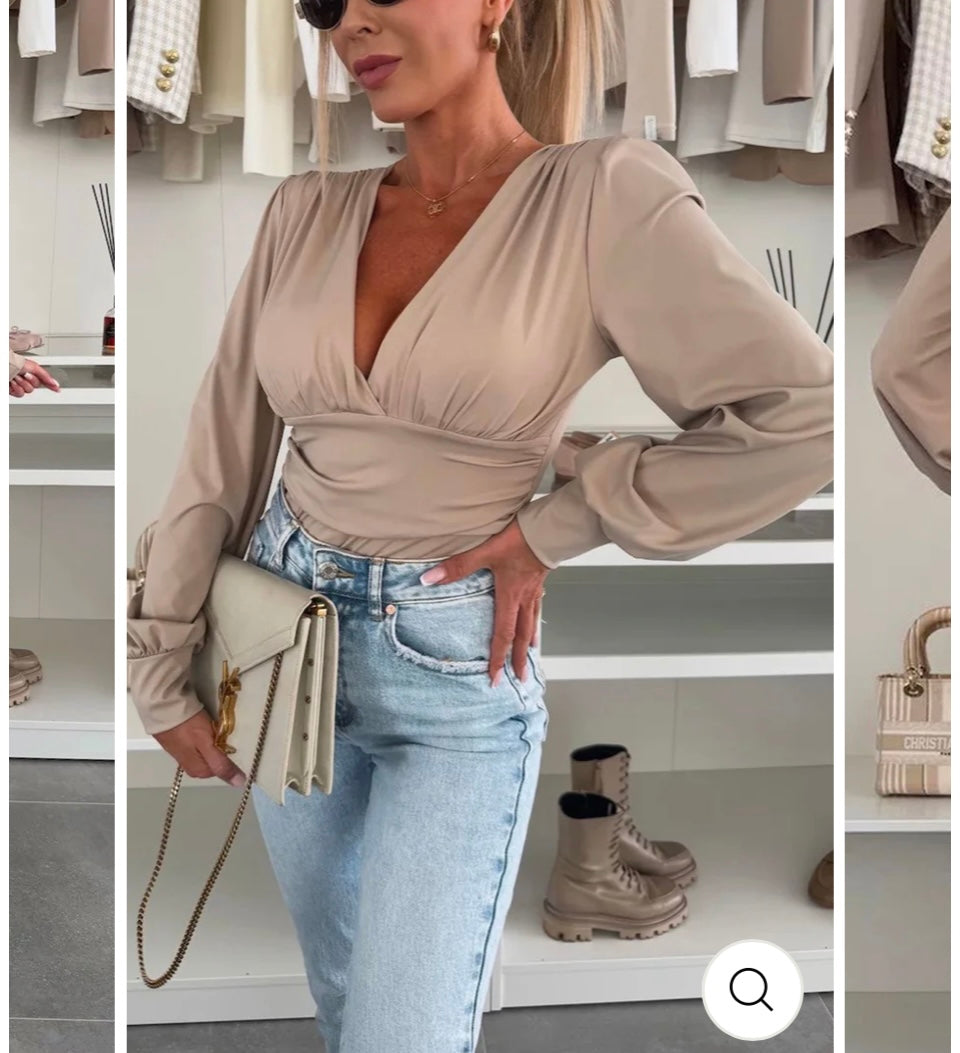 Cream Ella Ruched Bodysuit