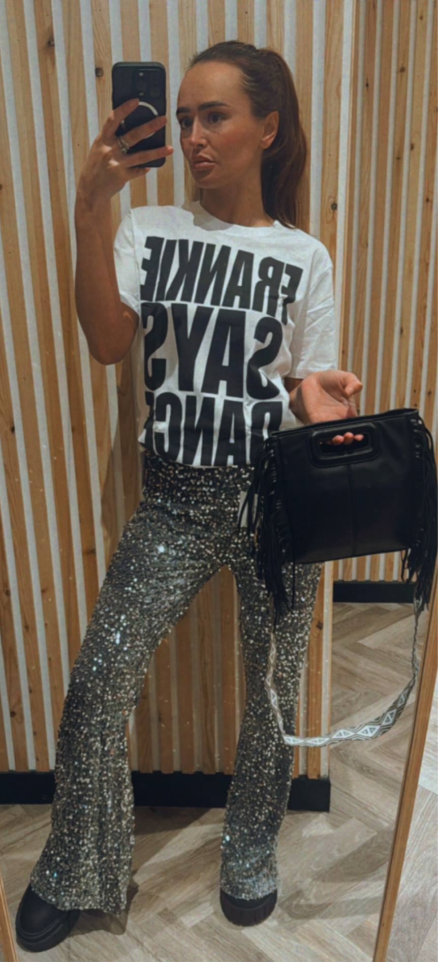 Silver Sequin Flared Trousers