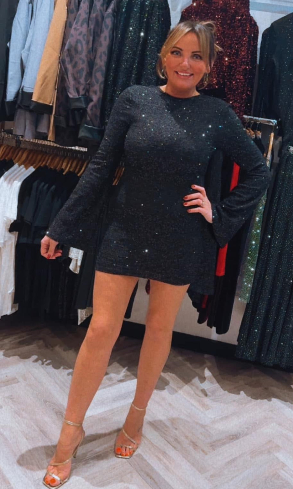 Sequin Trumpet Sleeve Dress