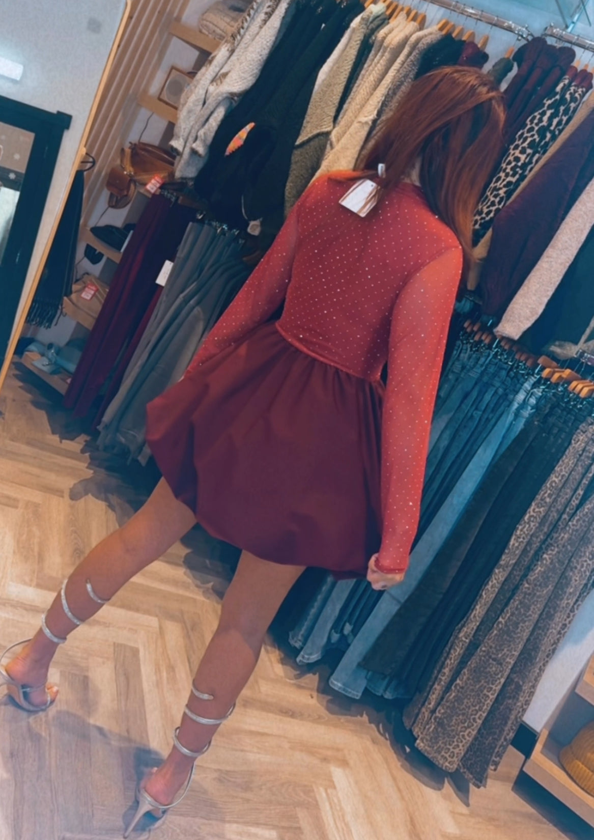 Red Diamanté Puffball Dress