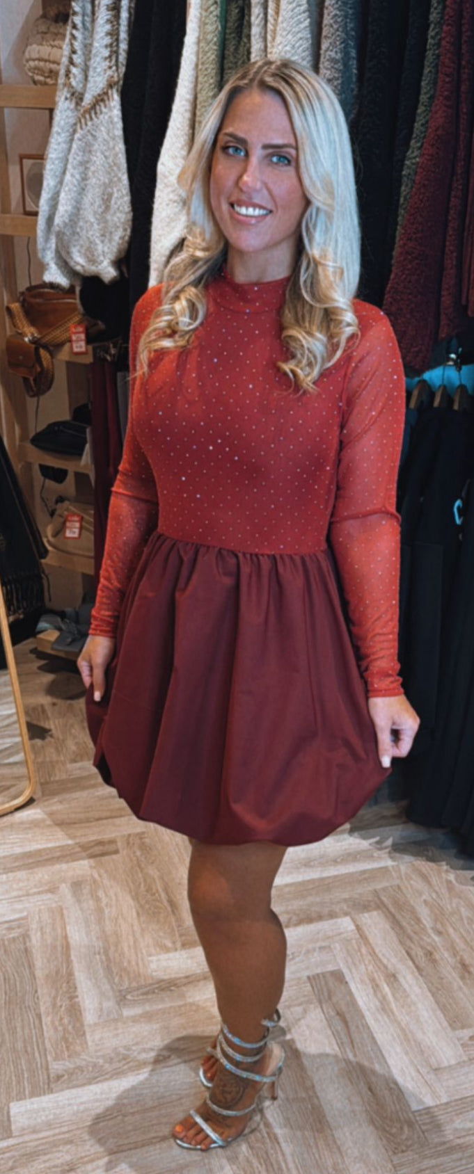 Red Diamanté Puffball Dress