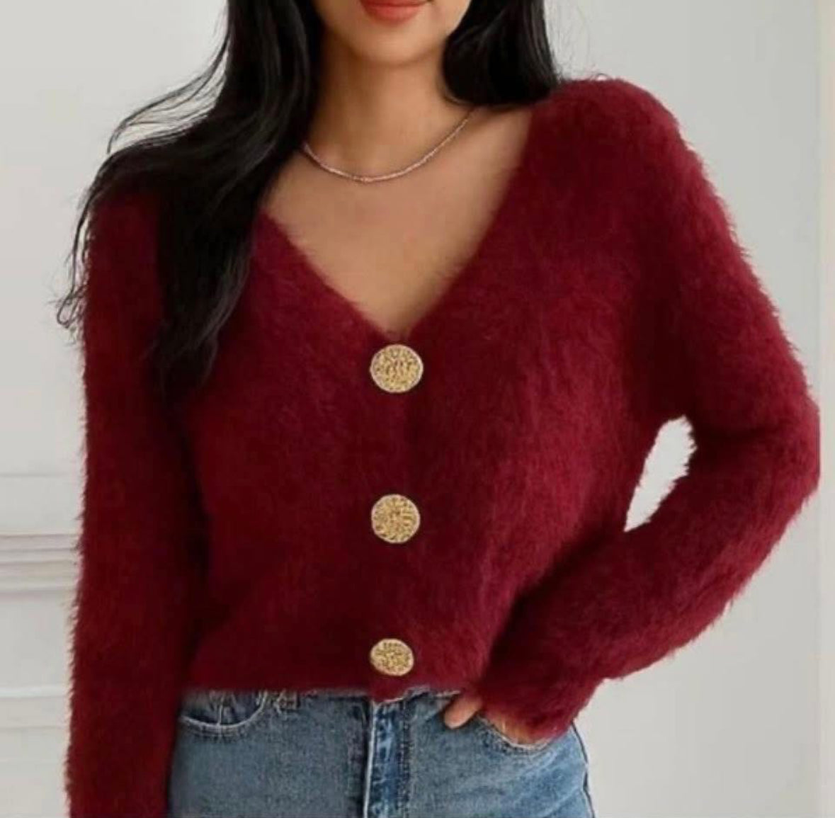 Fluffy Gold Button Cardigan