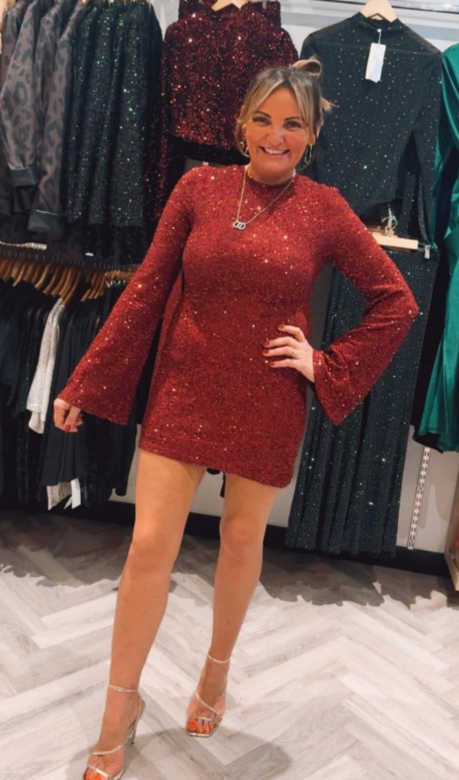 Sequin Trumpet Sleeve Dress