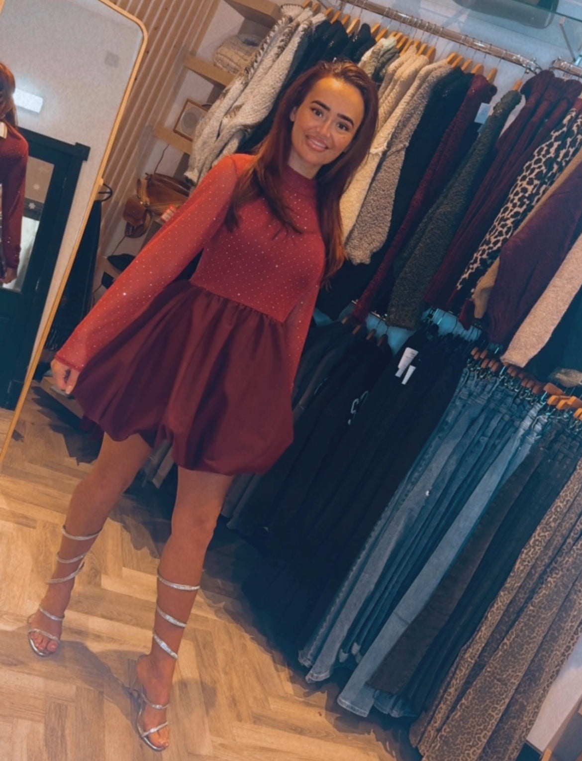 Red Diamanté Puffball Dress