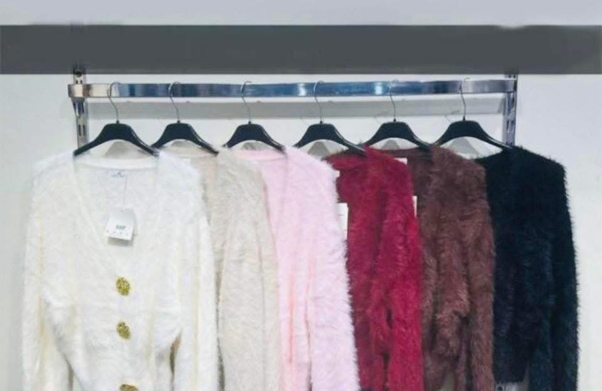 Fluffy Gold Button Cardigan