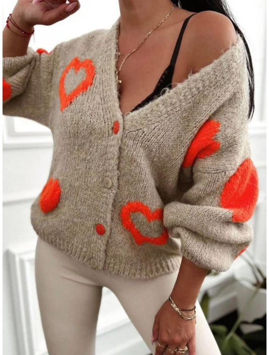 Orange Heart Button Cardigan